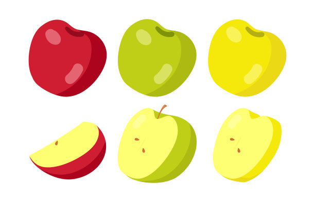 红色，绿色和黄色的苹果矢量插图集图片下载
