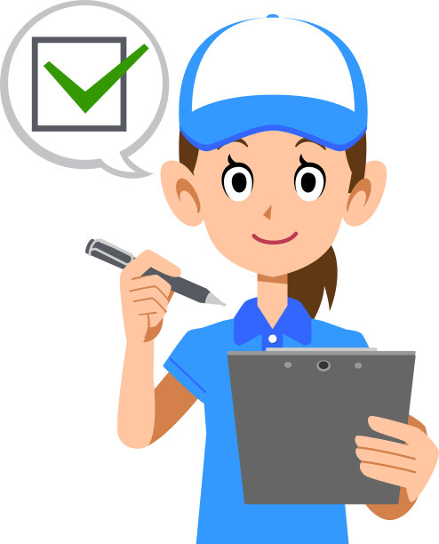 一个穿着polo衫，戴着帽子的女人的上半身，正在填写一张检查表图片下载