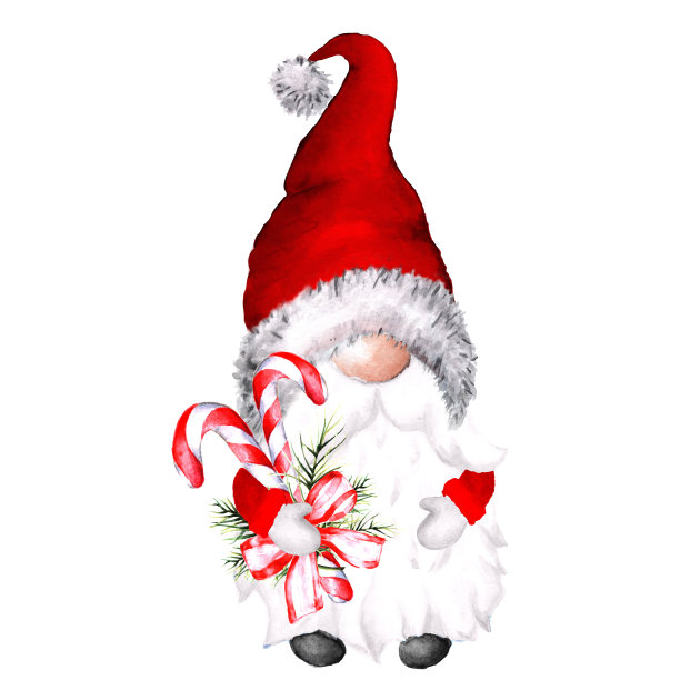 可爱的圣诞侏儒与圣诞老人帽子和拐杖糖图片下载