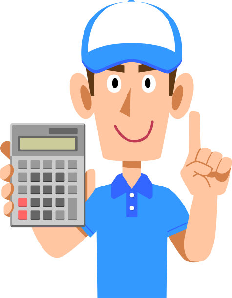 一个穿着polo衫和帽子的男人的上半身，手里拿着计算器，指着他的食指图片下载