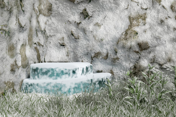 摘要三维渲染冬季场景和自然台地背景，以雪山石甸为背景，以雪崖石甸为产品展示广告，化妆品美容产品，护肤品等图片下载