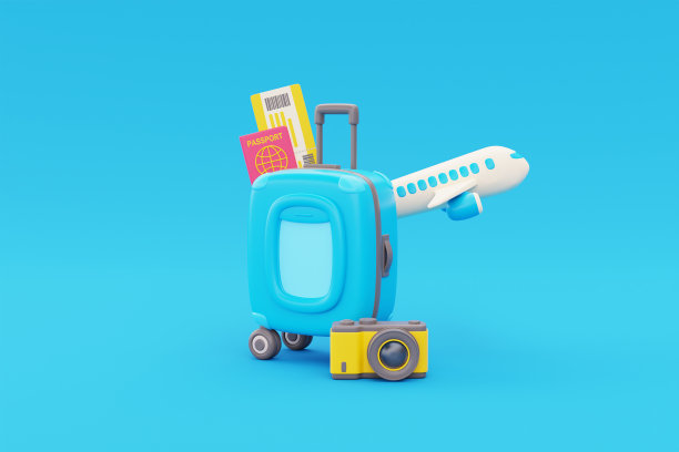 3D旅行箱与旅行者配件，护照，机票，相机和飞机，旅游和旅游概念，假期假期，全球旅行旅程，3D渲染。图片下载