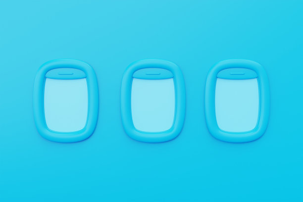 蓝色背景的3D飞机窗口，旅游和旅游概念，假期假期，全球旅行旅程，3D渲染。图片下载
