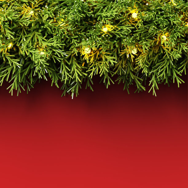 背景，圣诞树上装饰着花环。三维演示图片下载