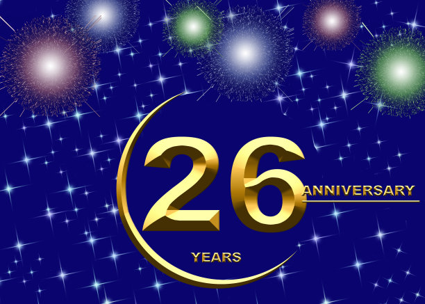 26周年纪念日。节日背景上的金色数字。周年庆典、晚会海报或卡片图片下载
