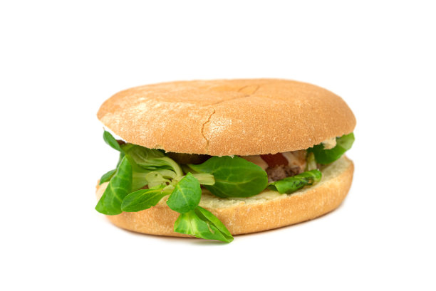 帕尼尼包夹猪肉，羊肉生菜和番茄图片下载