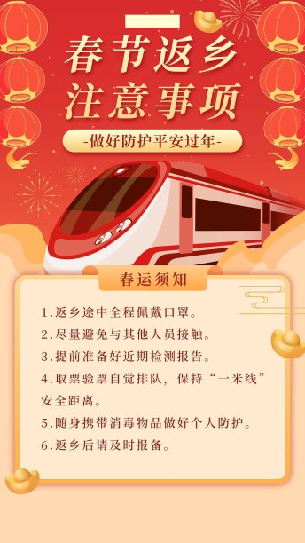 春运过年交通注意事项喜庆手机海报图片下载