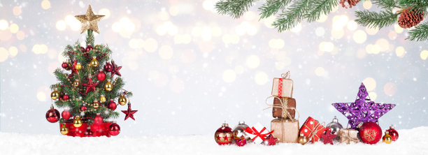 圣诞树装饰在冬季的背景。图片下载