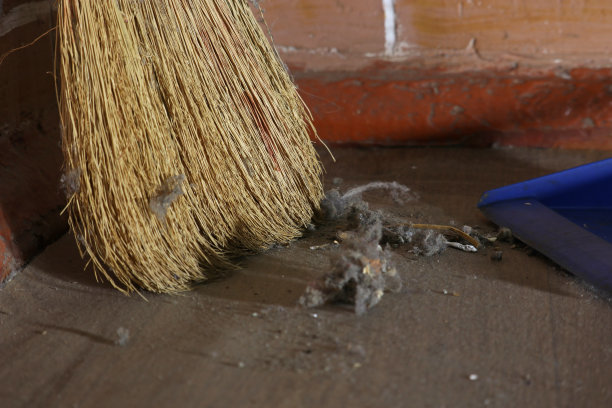 房间地板上有垃圾。房间很长时间没有打扫了。图片下载