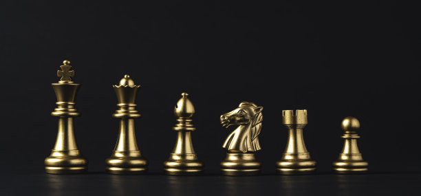 金棋包括王、后、马、船和黑底兵。图片下载