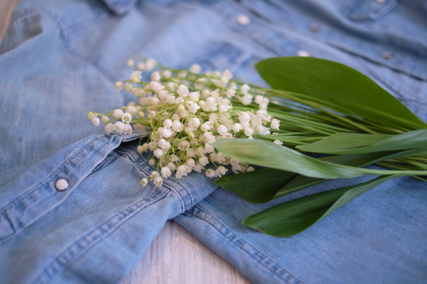 花，还有木制背景上的衣服。有机、可回收的服装和环保、生态时尚的概念。环保面料店。图片下载