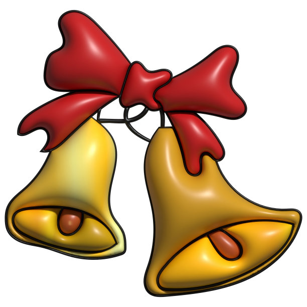 金色的铃铛配着红色的蝴蝶结。孤立在白色的圣诞图标3d渲染插图图片下载