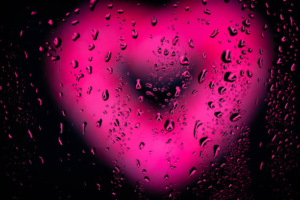 抽象的背景。心在玻璃下滴着水珠图片下载