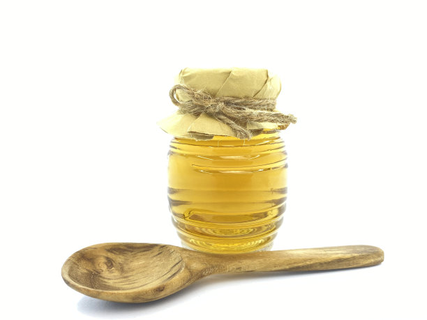 复古有机蜜蜂瓶与勺和木勺，海藻糖，有机酸，甲酸，醋酸，葡萄糖，结构，癌症糖尿病图片下载