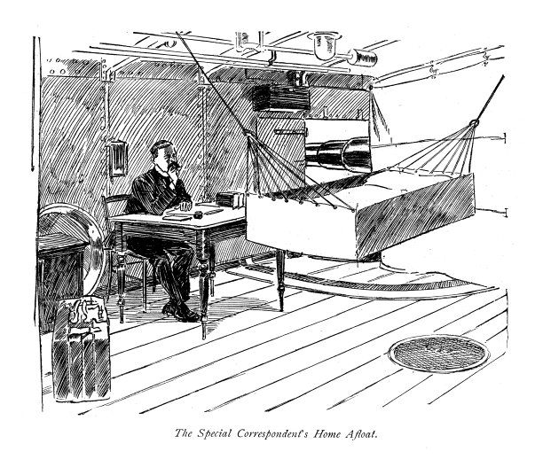 19世纪用于讲故事的英国海军黑白插图;海军舰艇舱室的特别通讯员;《海军与陆军画报》1899年图片下载