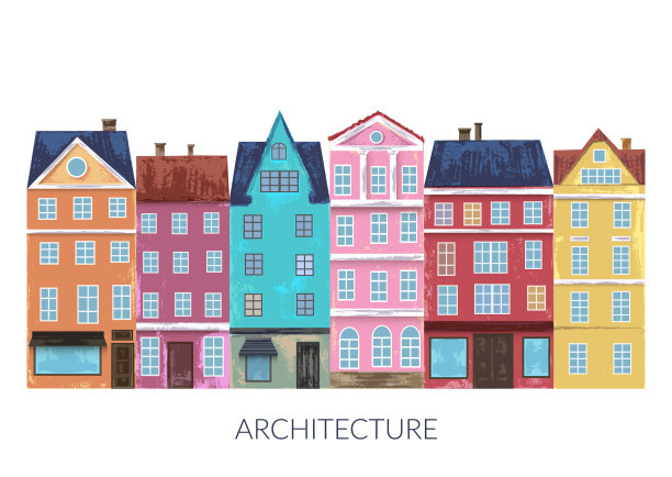 城市房屋的明亮色彩与垃圾质感图片下载