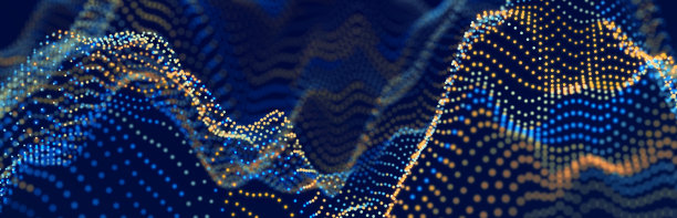 大数据流。信息技术背景。由点组成的动态波背景。3 d图片下载