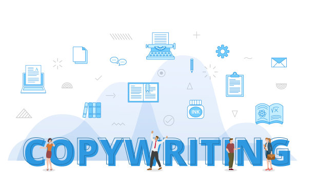 大字大字的文案概念和人物围绕的相关图标以现代蓝色风格传播图片下载