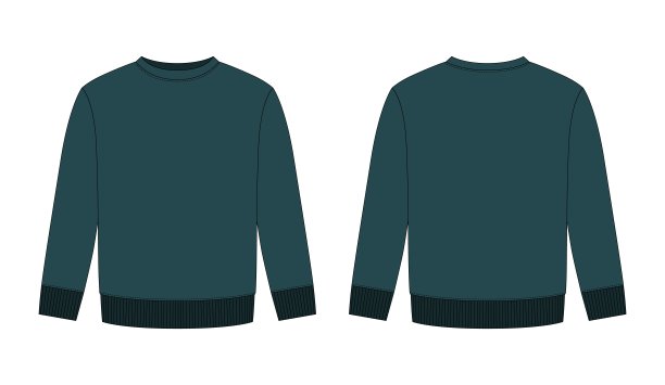 空白儿童运动衫技术草图。深绿色。孩子穿套头衫设计模板。图片下载
