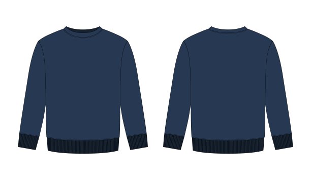 空白儿童运动衫技术草图。深蓝色。孩子穿套头衫设计模板图片下载