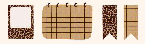 一套可爱的剪贴簿纸笔记和可打印的元素。工作清单和每周日志计划模板。简单的便签纸。矢量插图与豹纹图片下载