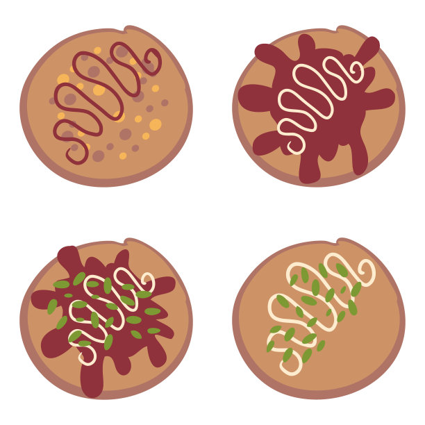 章鱼烧炸丸俯视图收集。完美的t恤，海报，菜单和打印。孤立的矢量插图装饰和设计。图片下载