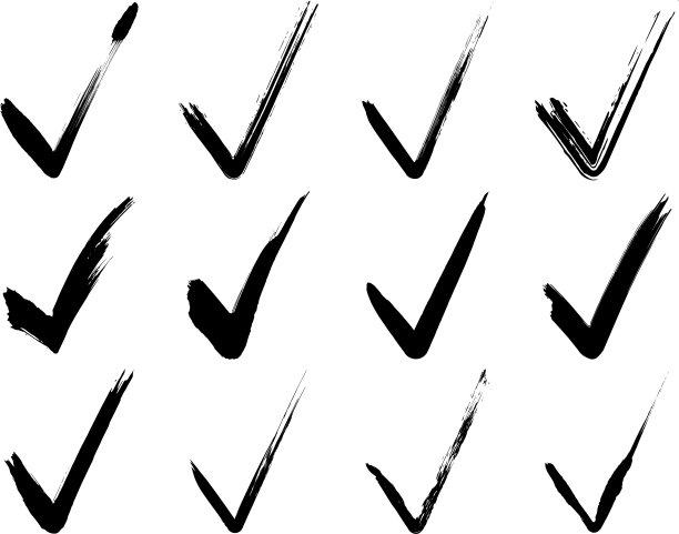 可用于问卷/说明材料的手绘单色勾号(矢量说明)图片下载