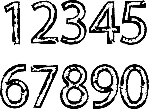 一组手绘数字，看起来像是用画笔/插图材料绘制的(矢量插图)图片下载