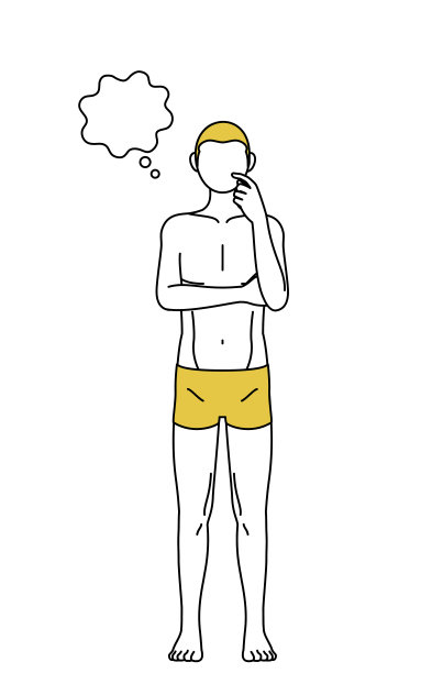 脱毛与男性审美形象，一个穿着内衣的男人一边抓脸一边思考。图片下载