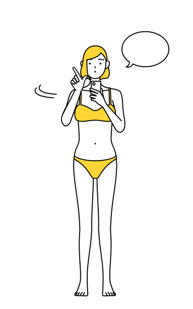 脱毛和美容沙龙图片，一个穿着内衣的女人在操作智能手机。图片下载