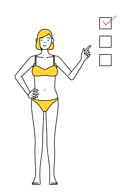 脱毛和美容沙龙图片，一个穿着内衣的女人指着一张清单。图片下载