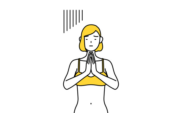 脱毛和美容沙龙图片，一个穿着内衣的女人用手放在身体前面道歉。图片下载