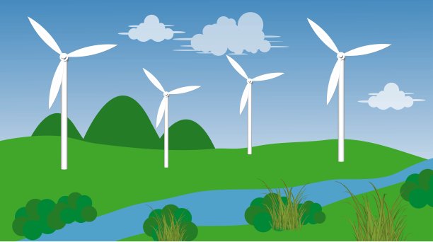 草地上的风力涡轮机图片下载