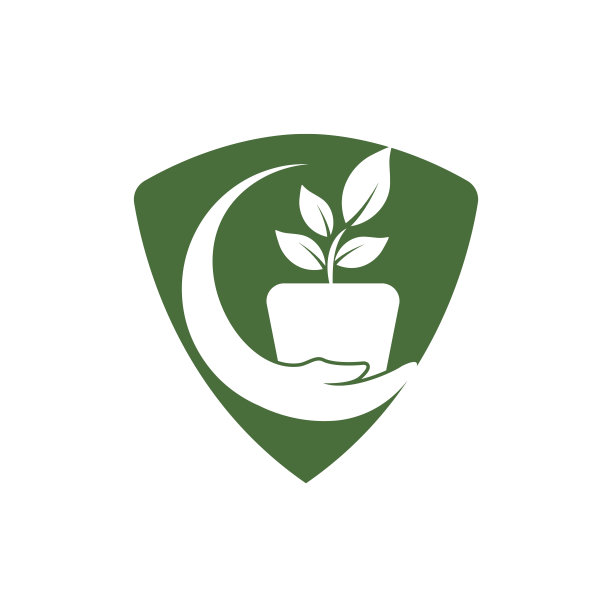 花盆在手矢量标志设计。园林护理标志设计概念。图片下载