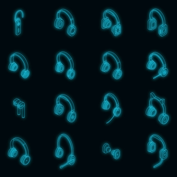 耳机图标设置矢量霓虹灯图片下载