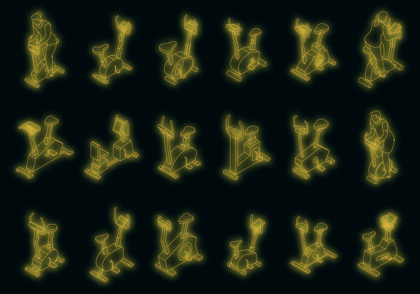 运动自行车图标设置矢量霓虹灯图片下载