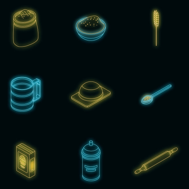 面粉图标设置矢量霓虹灯图片下载