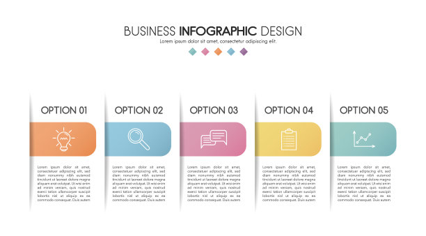 彩色信息图表模板与5个步骤。向量图片下载
