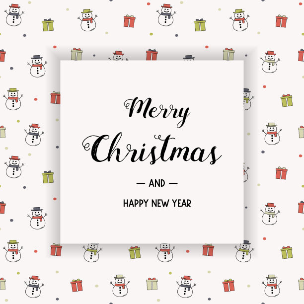 有雪人和礼物的圣诞贺卡。圣诞节的设计。向量图片下载