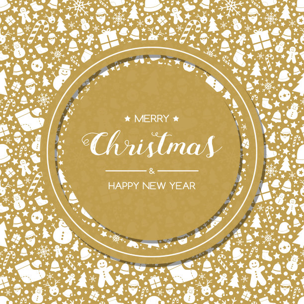 带有节日图标和祝福的圣诞贺卡。圣诞装饰。向量图片下载