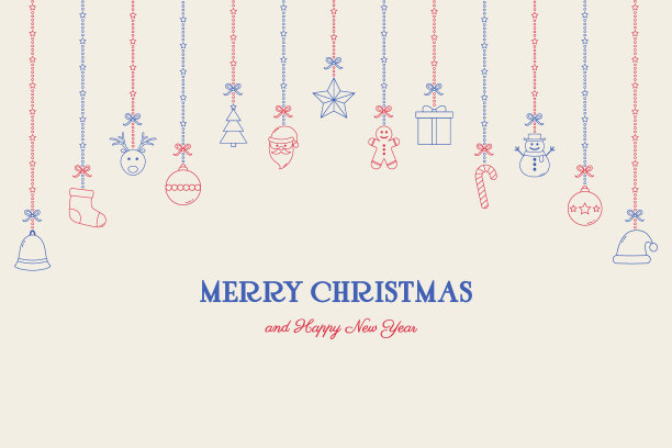 圣诞背景与饰品。挂着圣诞祝福的图标。向量图片下载