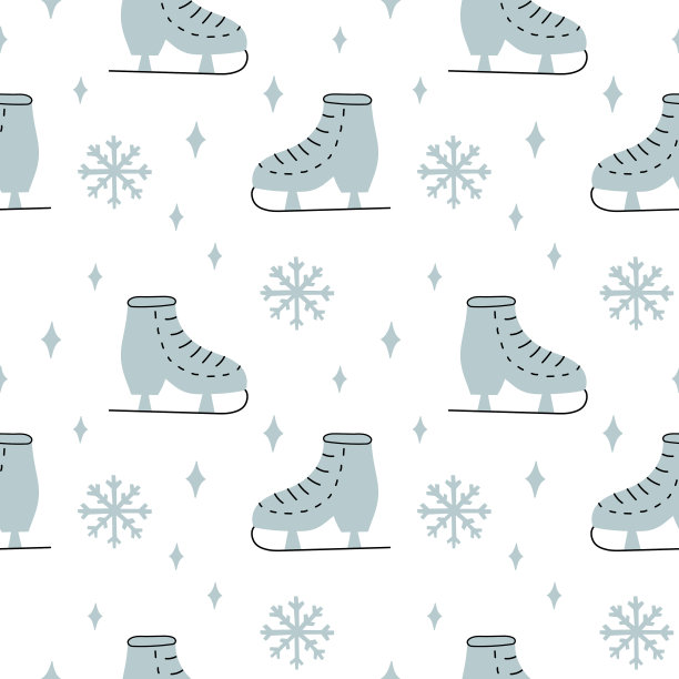 无缝花纹彩色花样溜冰鞋，冬日背景。用于织物、纺织品、壁纸、包装纸图片下载