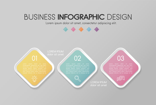 彩色信息图表与3个步骤和业务图标。图。向量图片下载