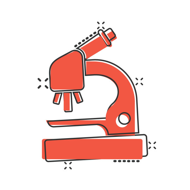 漫画风格的显微镜图标。实验室放大镜卡通矢量插图孤立的背景。生物仪器溅射效果标志经营理念。图片下载