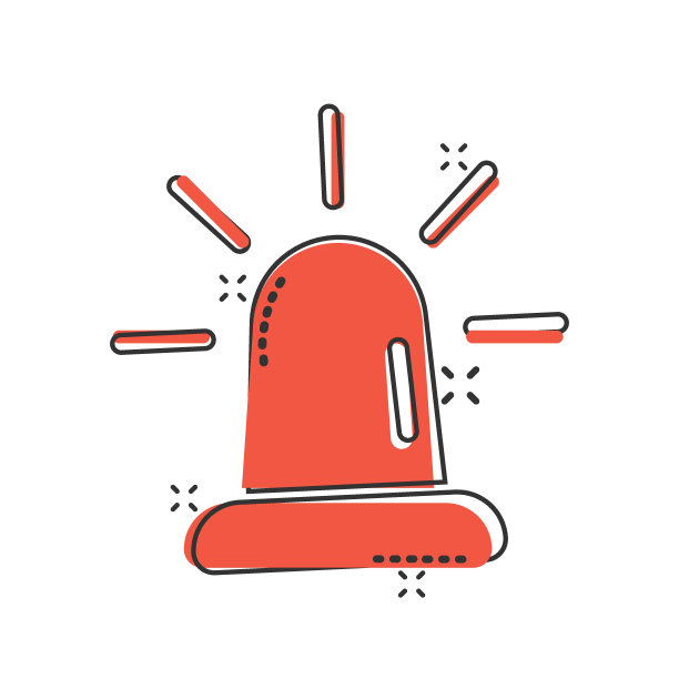 紧急警报图标在漫画风格。警报灯卡通矢量插图孤立的背景。警用急溅效果招牌经营理念。图片下载