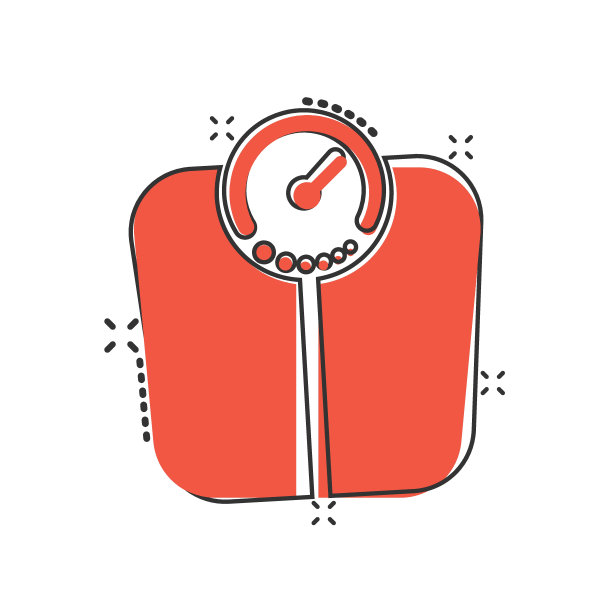 浴室体重秤图标在漫画风格。孤立背景上的质量测量卡通矢量插图。超重飞溅效应标志经营理念。图片下载