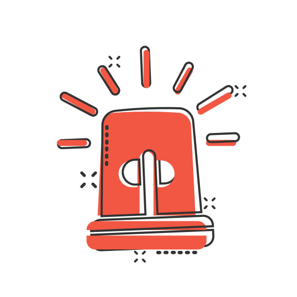 紧急警报图标在漫画风格。警报灯卡通矢量插图孤立的背景。警用急溅效果招牌经营理念。图片下载