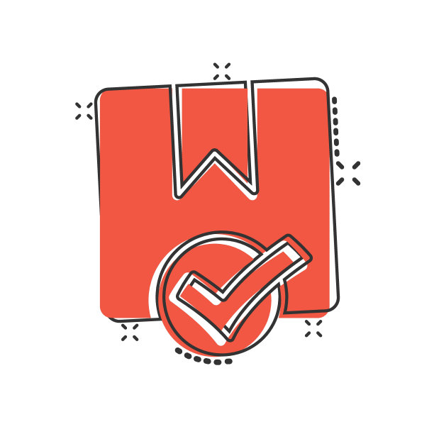 航运箱检查图标在漫画风格。集装箱批准卡通矢量插图在白色隔离背景。纸板包装飞溅效果经营理念。图片下载