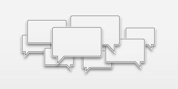 一组语音气泡图标。人与人之间的交流，是一种主动的对话。人际交往的概念。白色背景上的语音气泡说明。图片下载
