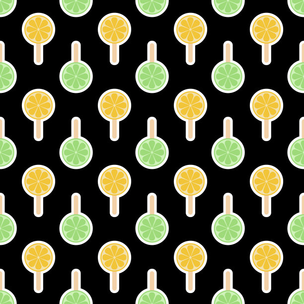 黄绿色的柑橘水果冰棒棒糖深色无缝图案图片下载